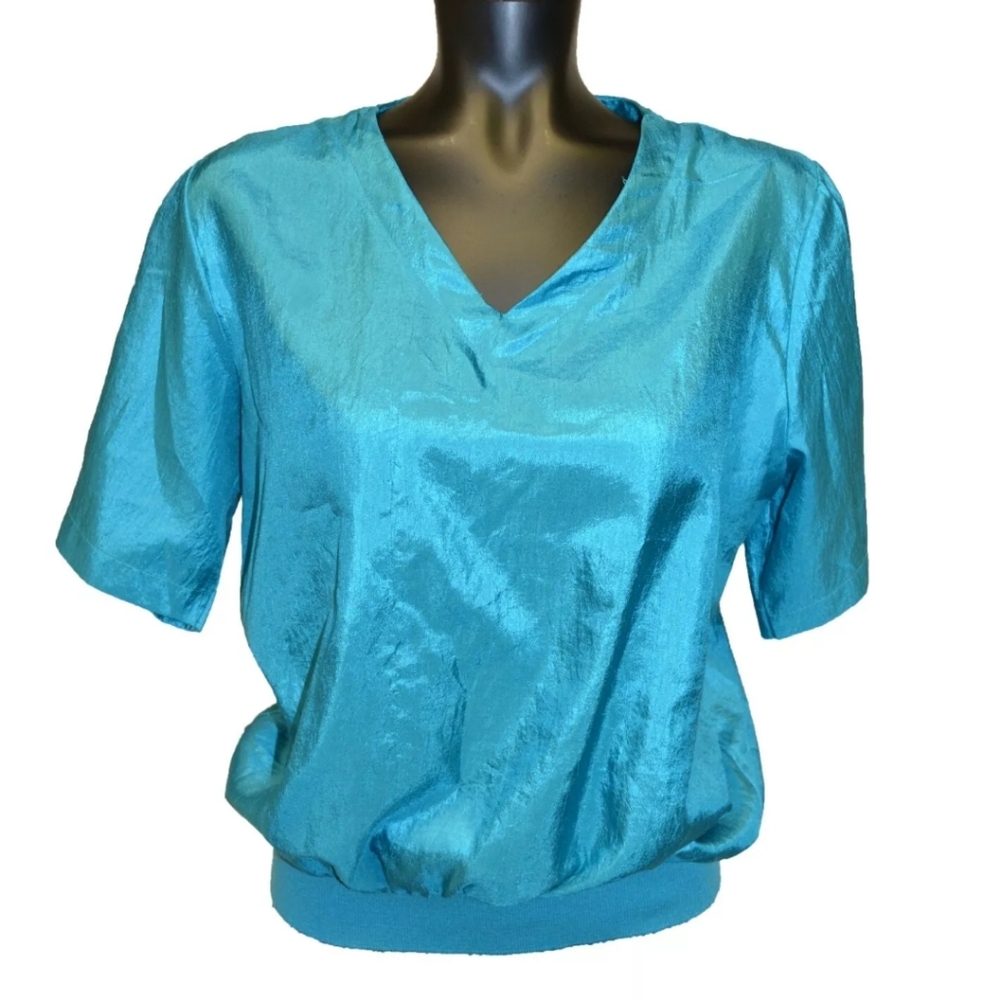 Jonquil by Judy Bond Vintage 80s Turquoise Blue Top sz S